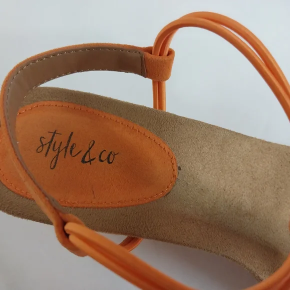 Style & Co. Size 8.5M Orange T-Strap Mulan Wedge Sandals for Women - Picture 4 of 9